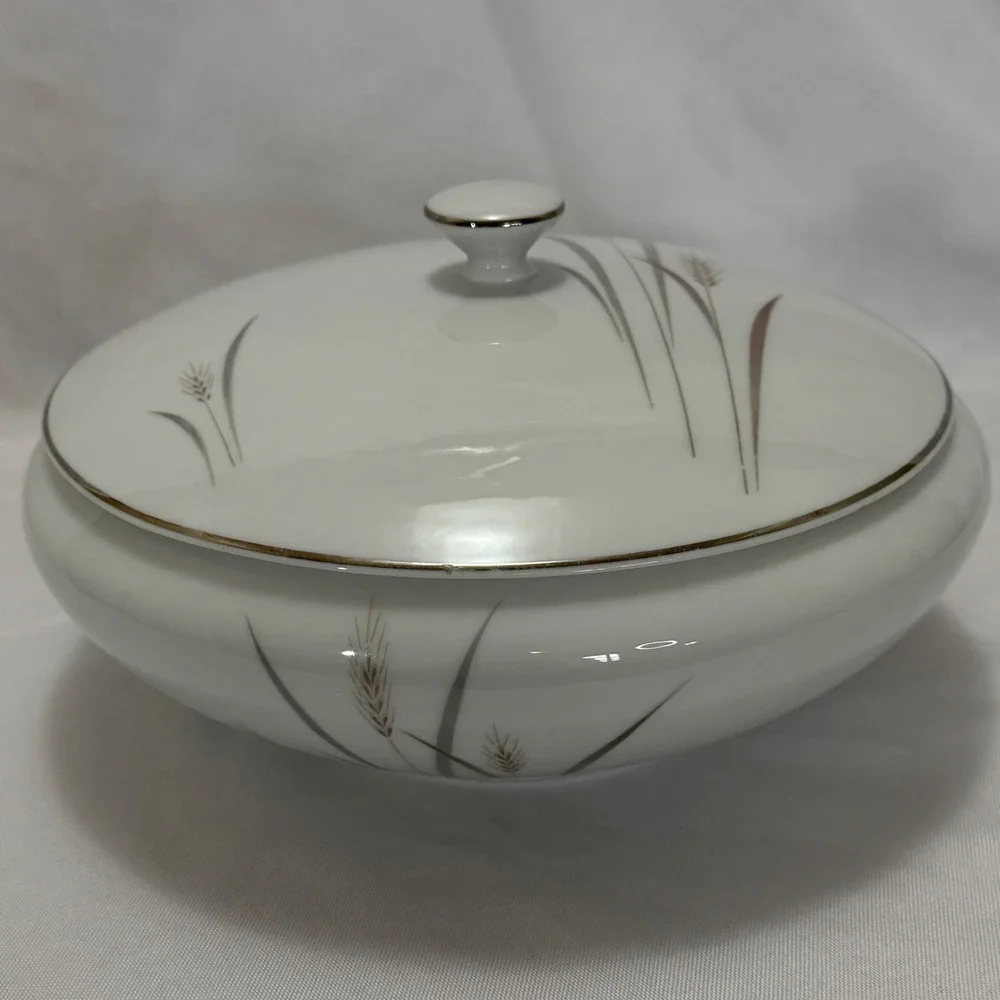 Vintage Platinum‎ Wheat Covered Casserole Dish Fine China Japan MCM Cottagecore